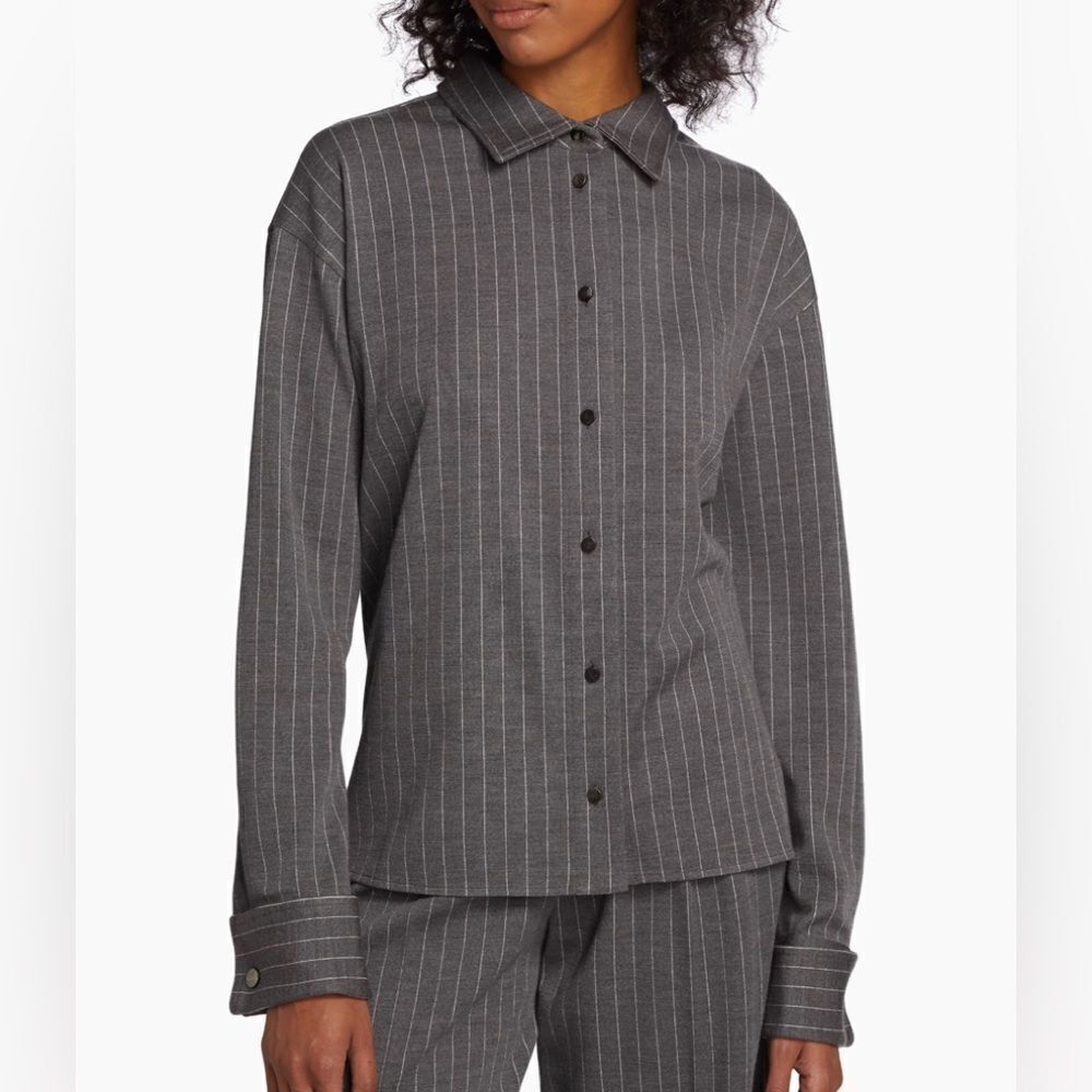 Max Mara Aire Pinstriped Wool-Blend Shirt size 16